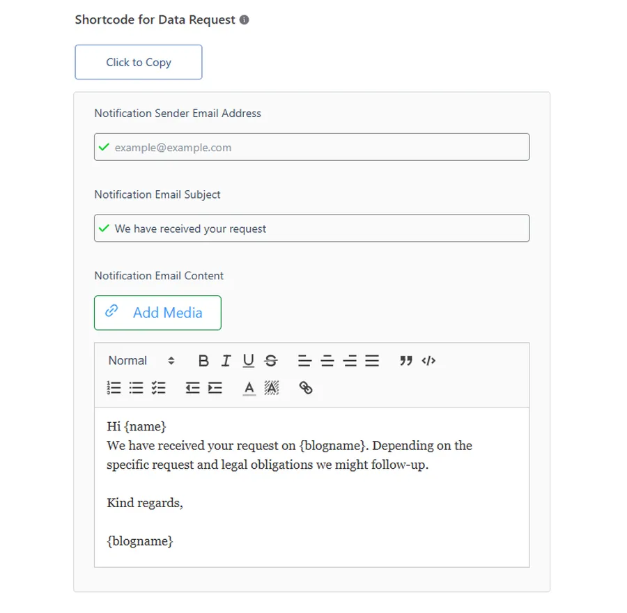 WPLP Compliance Platform Review: An All-in-One Privacy Solution for WordPress 22 Notification email settings