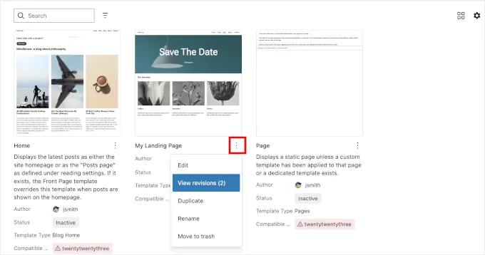 Edit Duplicate Manage Templates WordPress 6.9