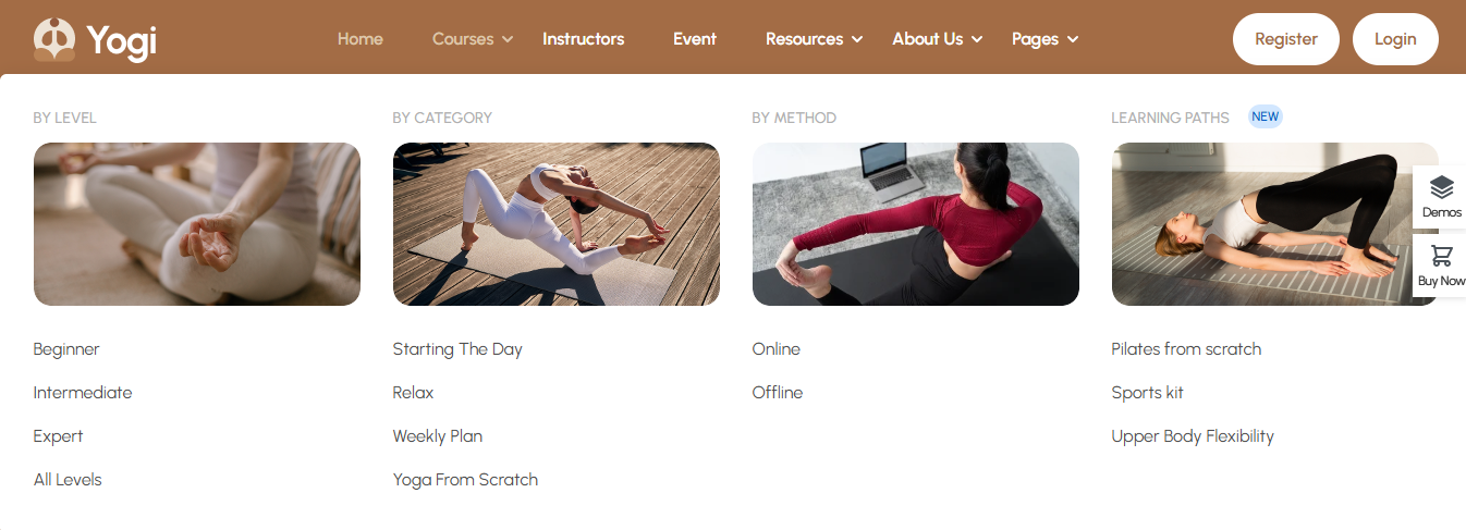 Eduma Yoga Mega Menu