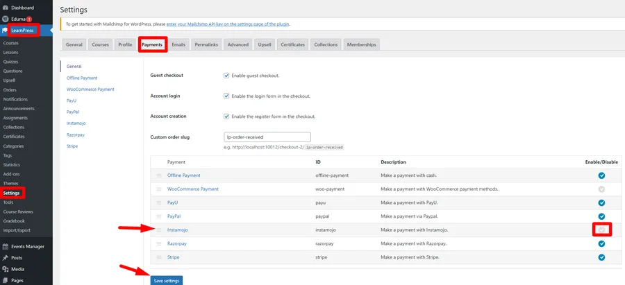 How to Use Instamojo in Eduma: A Step-by-Step Guide 11 Enable Instamojo