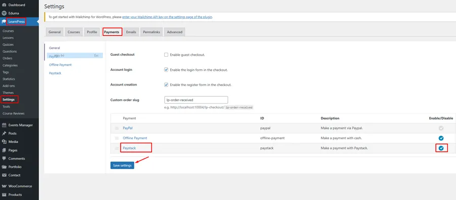 How to Use the Paystack Gateway in Eduma? 7 Enable Paystack