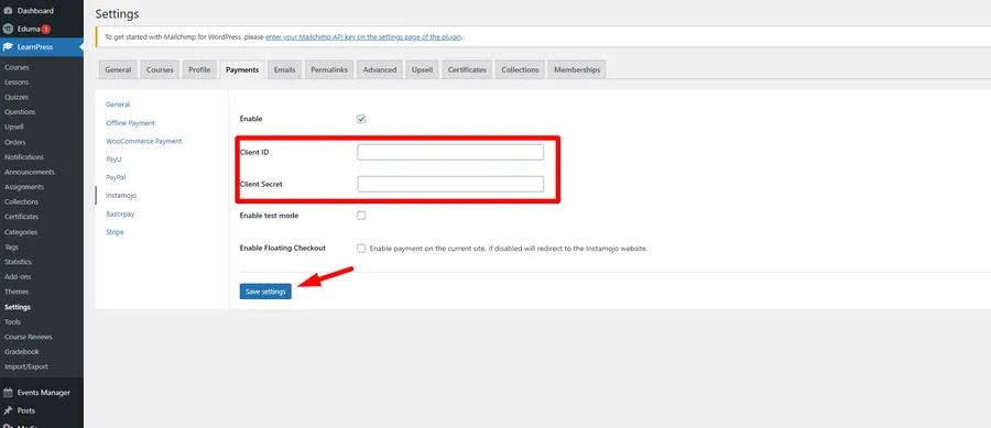 How to Use Instamojo in Eduma: A Step-by-Step Guide 12 Save Settings