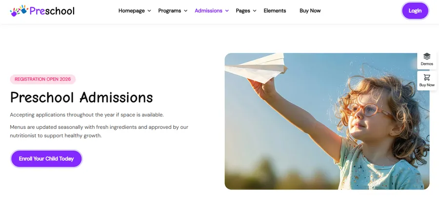 New Eduma PreSchool Prebuilt Website – Kindergarten WordPress Theme 12 Admissions Page
