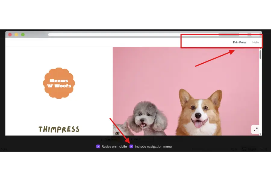 Now your Canva website  navigation menu is visible