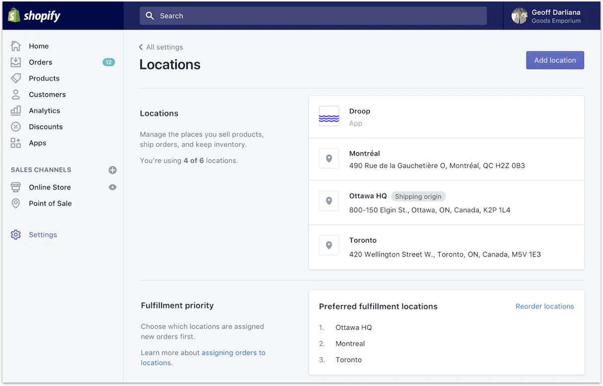 Shopify Locations Dashboard