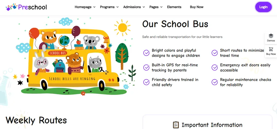 New Eduma PreSchool Prebuilt Website – Kindergarten WordPress Theme 14 Transportation PreSchool