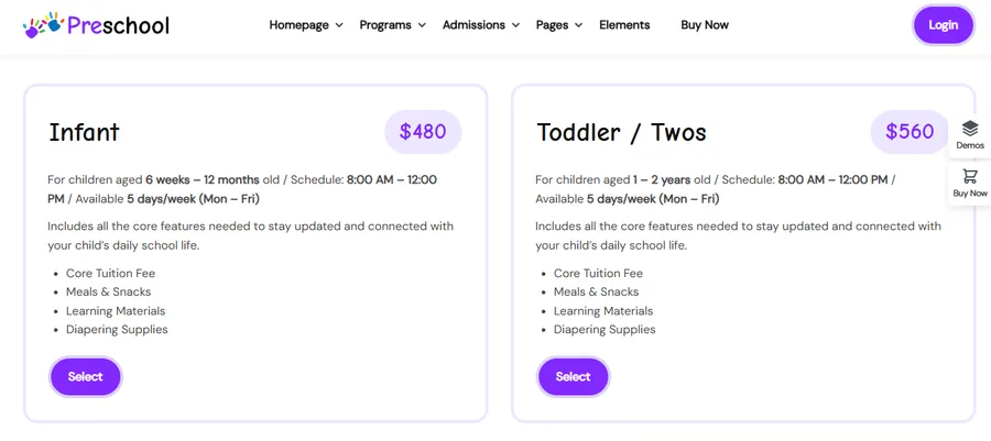 New Eduma PreSchool Prebuilt Website – Kindergarten WordPress Theme 16 Tuition Page