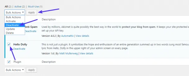 Bulk deactivate plugins