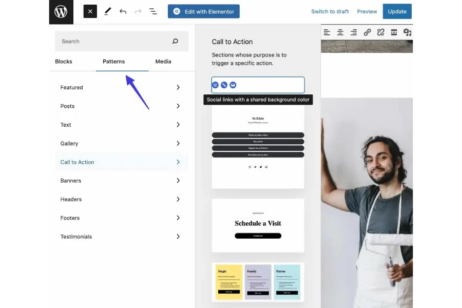 Gutenberg vs Elementor: Which Page Builder Is Better? 14 Gutenberg Patterns tab