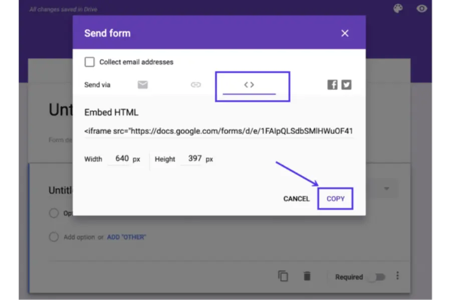 Get the embed code for your Google Form