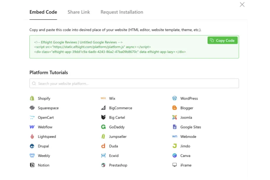 Get the Installation Code