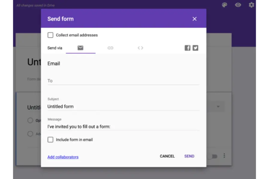 Share via email your Google Form