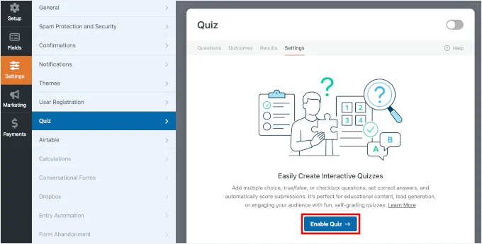 How to Create a Product Quiz in WordPress with WPForms? 18 Enable Quiz