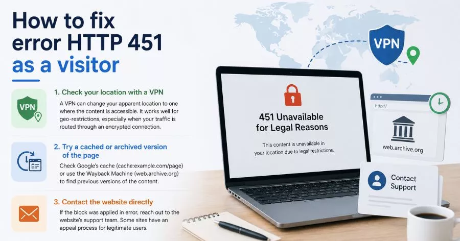 How to fix error HTTP 451 as a visitor