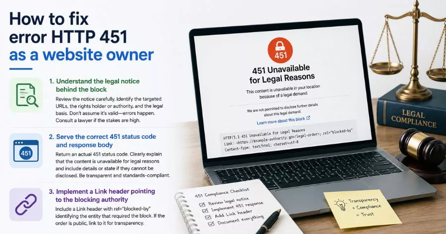 How to fix error HTTP 451 as a website owner