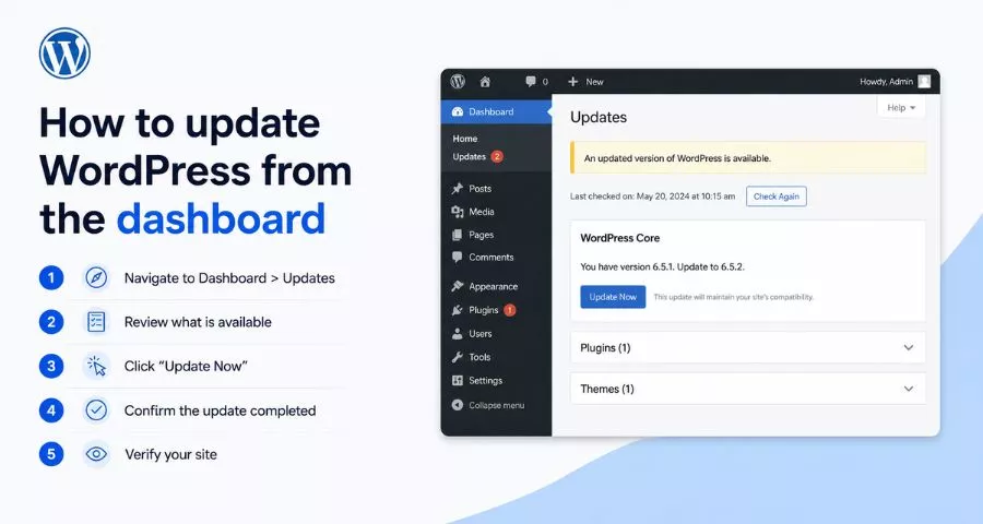 How to update WordPress safely 5 How to update WordPress from the dashboard