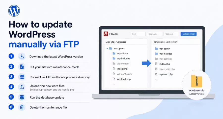 How to update WordPress safely 6 How to update WordPress manually via FTP