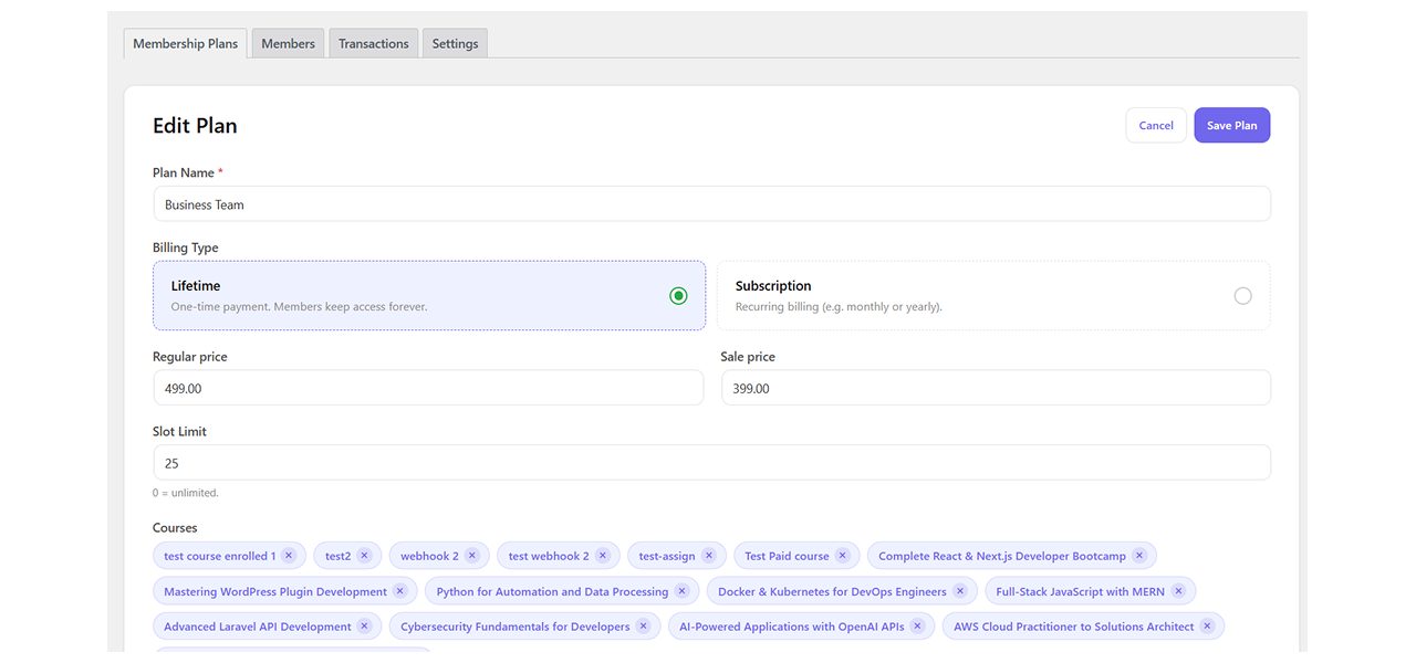 Memberships & Subscriptions Add-on for LearnPress 5 membership 4