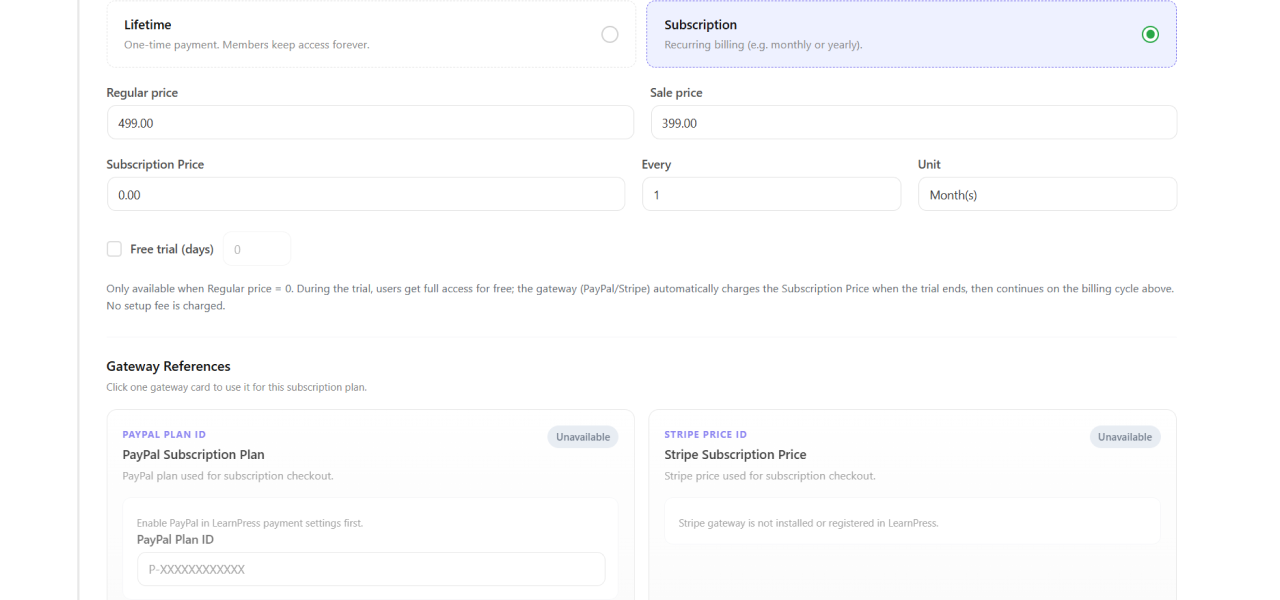 Memberships & Subscriptions Add-on for LearnPress 6 membership 5