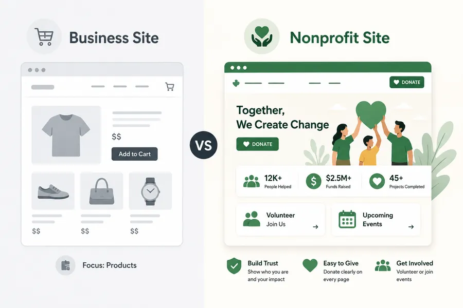 How to Choose a Nonprofit Website Builder in 2026 6 Business vs Nonprofit Websites