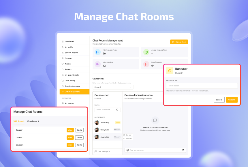 Chat Room Add-on for LearnPress 9 Manage chat rooms