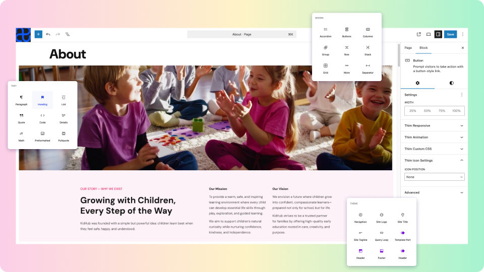 Kids Hub - Free Kindergarten WordPress Block Theme 8 Slide 16 9 11