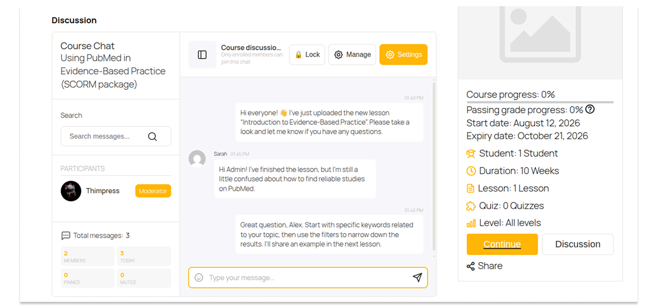 Chat Room Add-on for LearnPress 2 lp chatroom screen 2