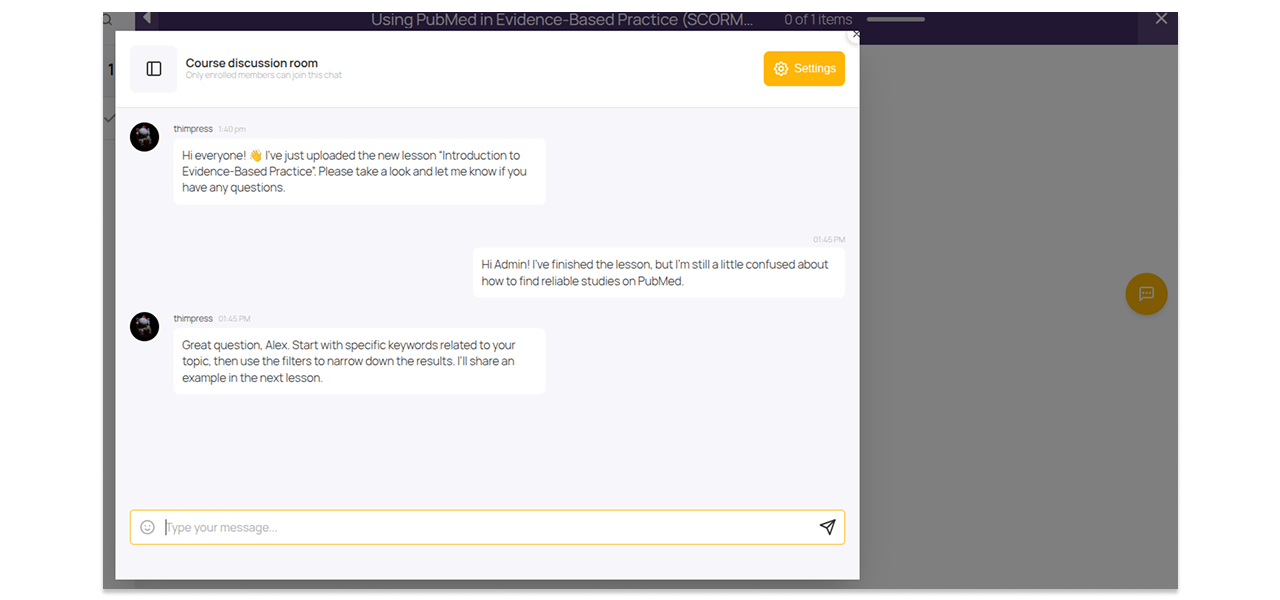 Chat Room Add-on for LearnPress 1 lp chatroom screen 3