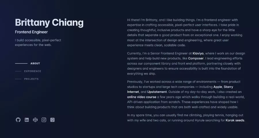 10 Best Personal Homepage Templates & Examples 11 Brittany Chiang: A Focused Developer Portfolio