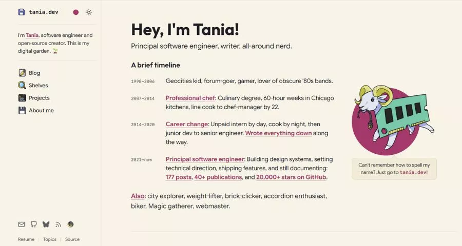 10 Best Personal Homepage Templates & Examples 20 Tania Rascia: Practical, Searchable, and Human