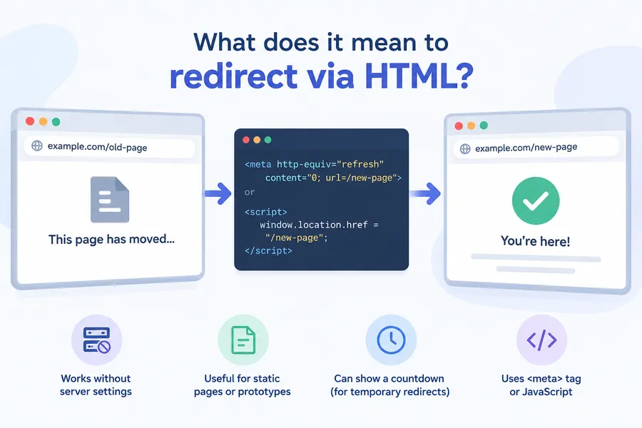 Redirect via HTML: A Complete Guide with Examples 2 What does it mean to redirect via HTML?